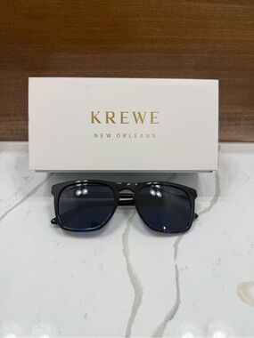 KREWE Men’s Black Frame Sunglasses with Dark Blue Lenses - The Drew